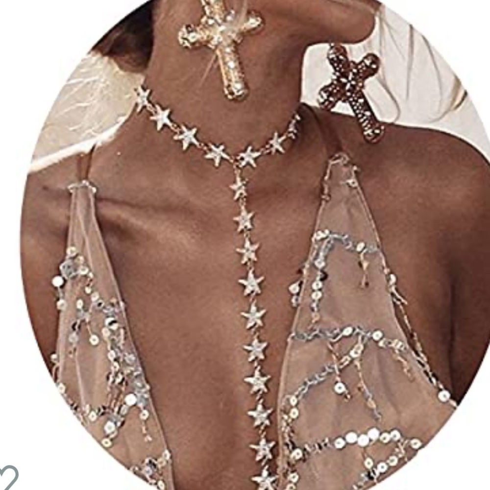 Star Gold Necklace Dangle Sparkly
